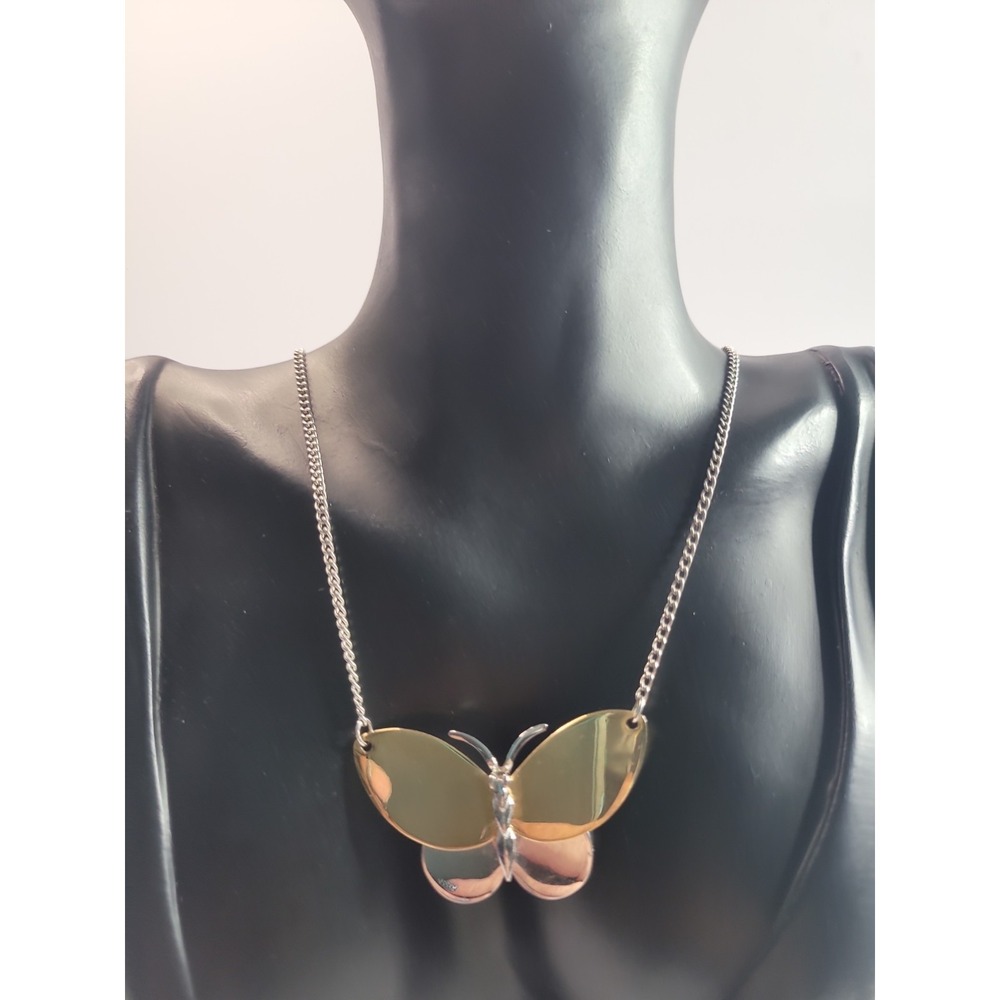 Avon Butterfly Pendant Necklace Gold Tone Silver Tone Mixed Metal Chain Necklace